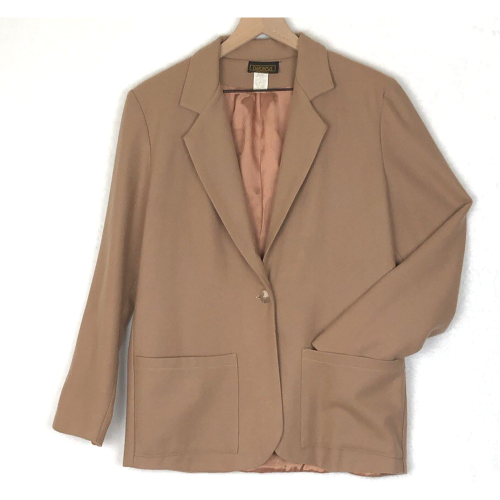 VTG BARONESA Wool Blend Blazer Women’s Sz 6 (40") Camel Tan Lined Pockets‎ USA